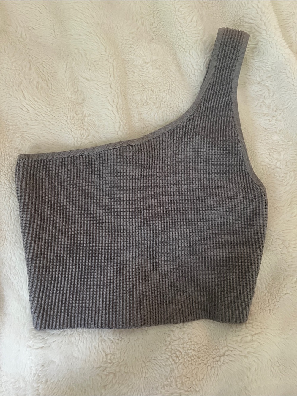 Babaton Aritzia One-Shoulder Ribbed Crop Top in Gray